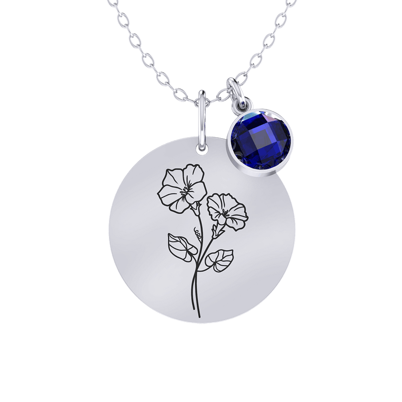Birth Flower Round Pendant Gold 18K Necklace