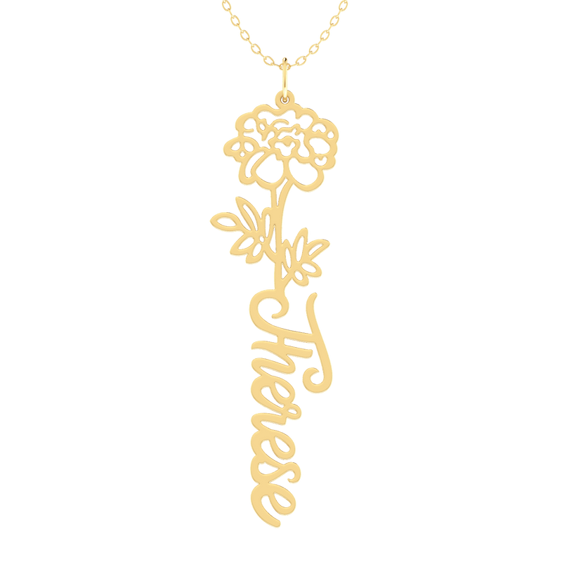 Birth Flower Name Silver Necklace