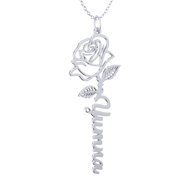 Birth Flower Name Silver Necklace