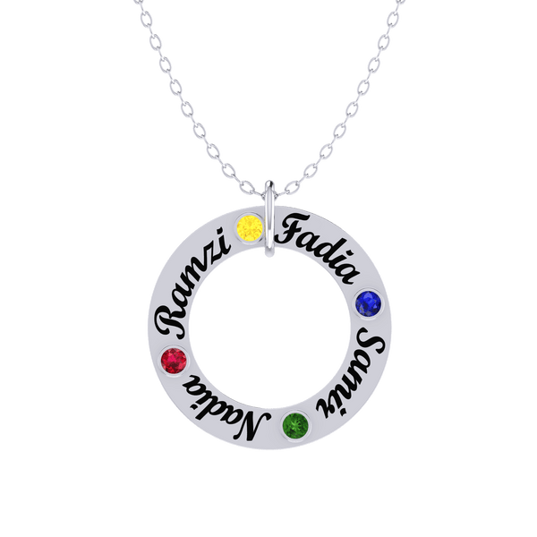Family Circle Birthstones Silver Necklace