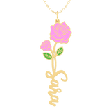 Birth Flower Name Enamel Silver Necklace