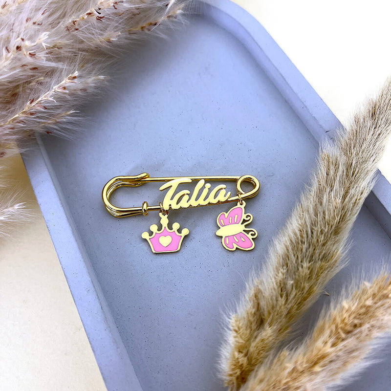 Baby Pin with Custom Name and Charms Brooch - Pegor Jewelry