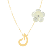 Arabic Initial Pearl Flower Gold 18K Necklace