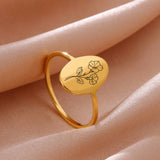 Birth Flower Engraved Oval Ring