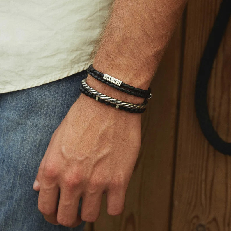 Cubic Bar Leather Bracelet