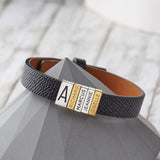 Dad's Initial & Kids Names Plates Leather Bracelet