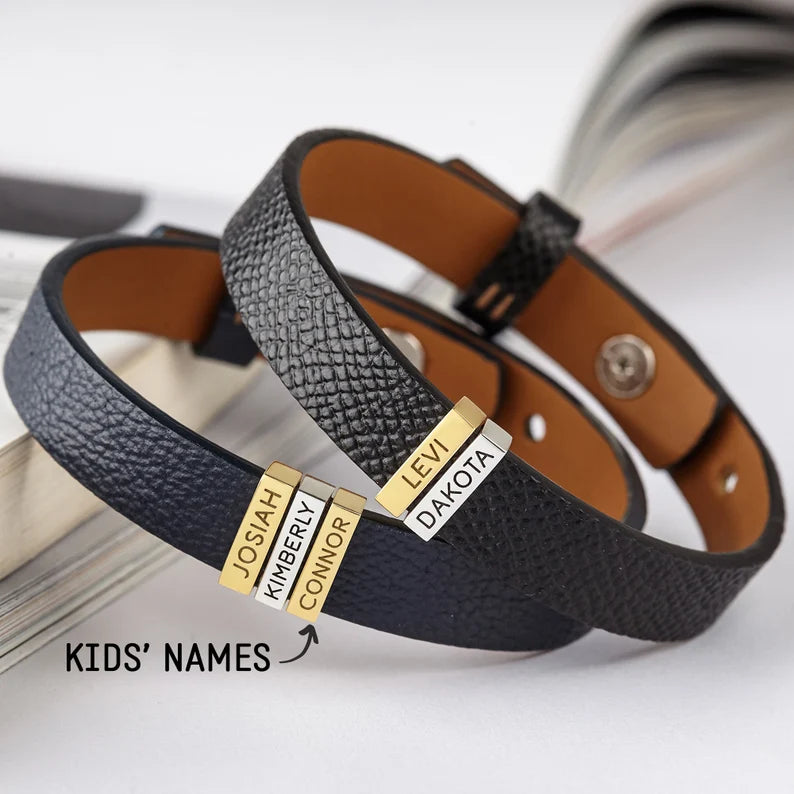 Custom Name Plates Leather Bracelet