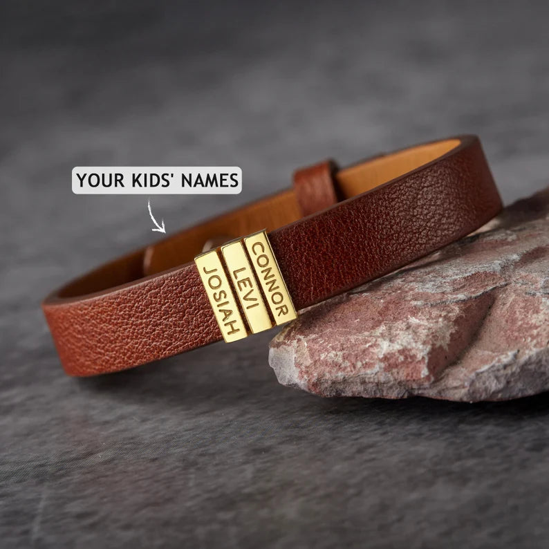 Custom Name Plates Leather Bracelet