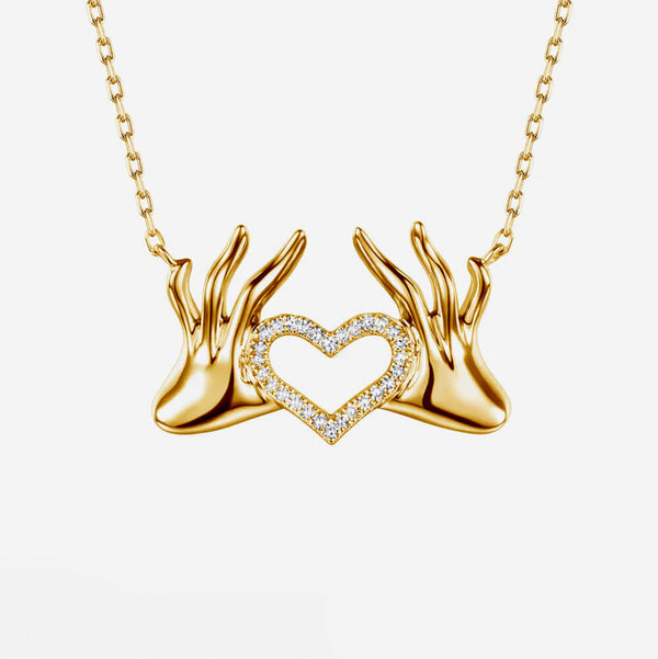 Heart Hands Diamond Necklace