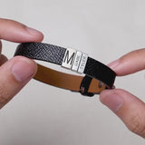 Dad's Initial & Kids Names Plates Leather Bracelet