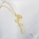18K Gold Birth Flower Name Necklace Necklace - Pegor Jewelry